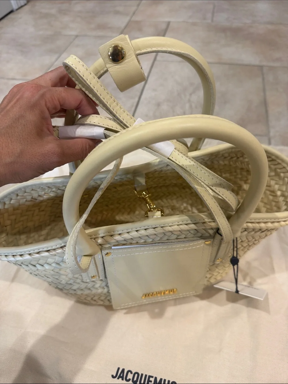 Jacquemus Cream Straw Woven Tote with Leather Trim - Picture 3 of 6